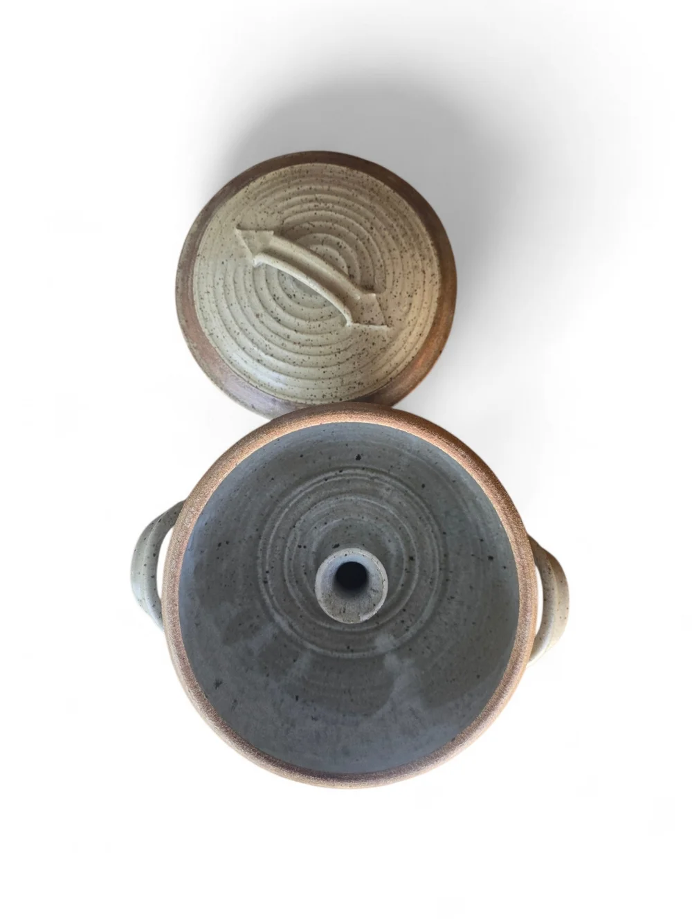 Vintage Stoneware Bundt Pan Bread Baker w Lid Rustic Farmhouse Cottagecore - Picture 3 of 6